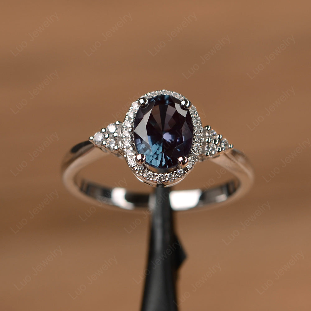 Oval Shaped Alexandrite Halo Engagement Ring - LUO Jewelry