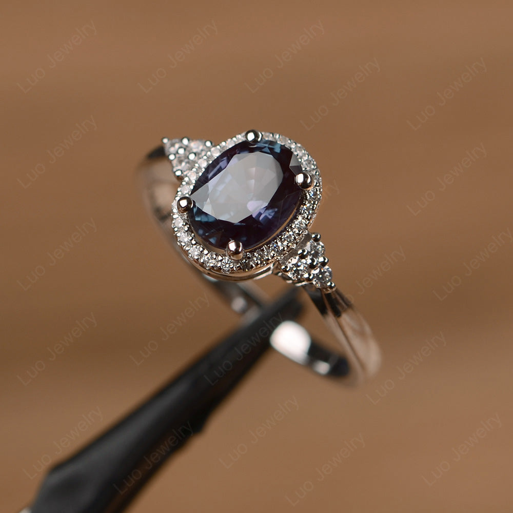 Oval Shaped Alexandrite Halo Engagement Ring - LUO Jewelry