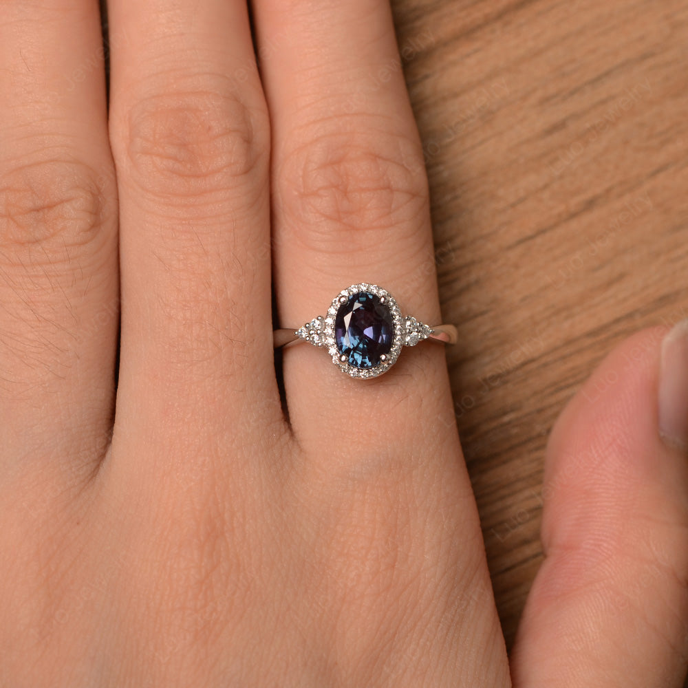 Oval Shaped Alexandrite Halo Engagement Ring - LUO Jewelry