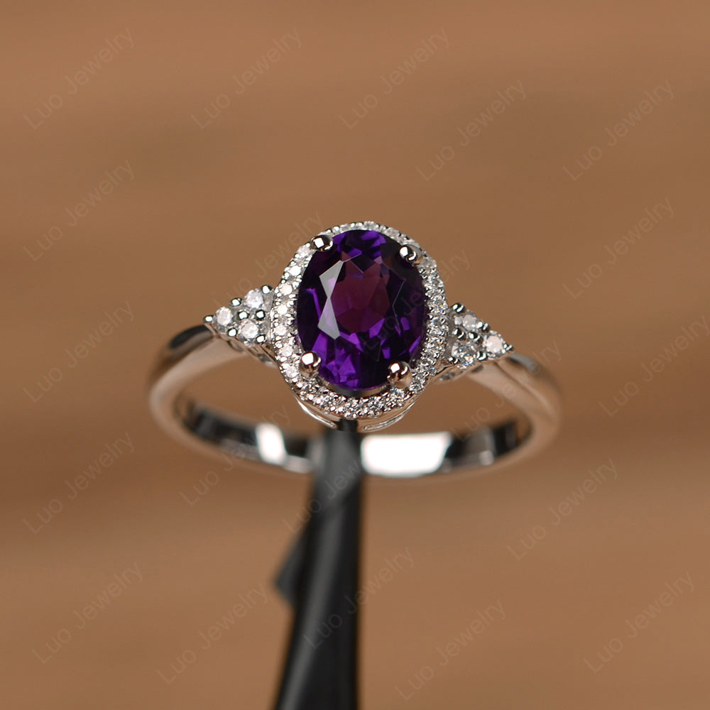 Oval Shaped Amethyst Halo Engagement Ring - LUO Jewelry