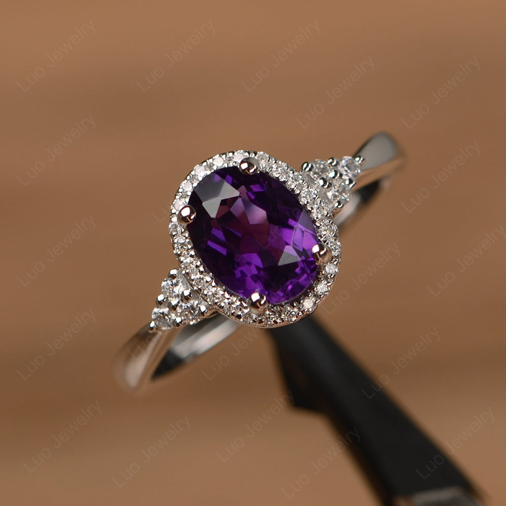 Oval Shaped Amethyst Halo Engagement Ring - LUO Jewelry