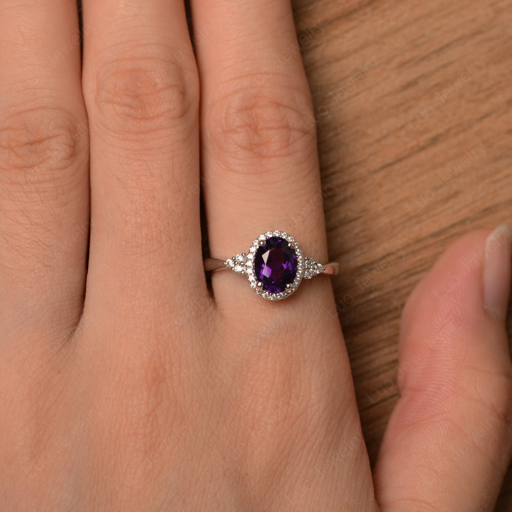 Oval Shaped Amethyst Halo Engagement Ring - LUO Jewelry