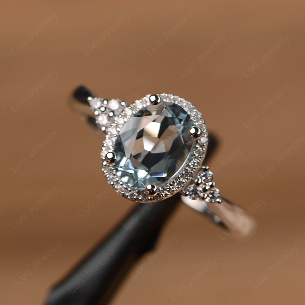 Oval Shaped Aquamarine Halo Engagement Ring - LUO Jewelry