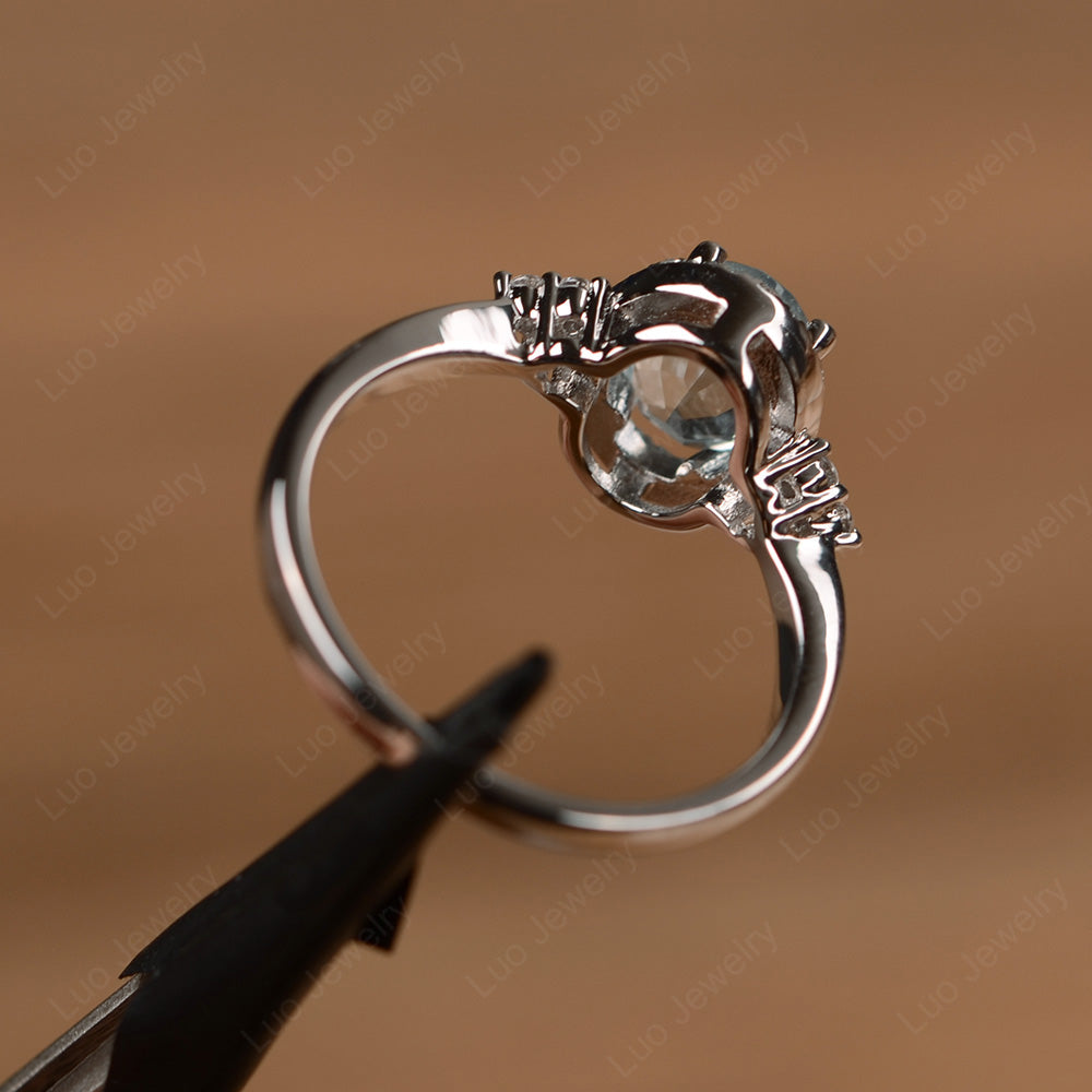 Oval Shaped Aquamarine Halo Engagement Ring - LUO Jewelry