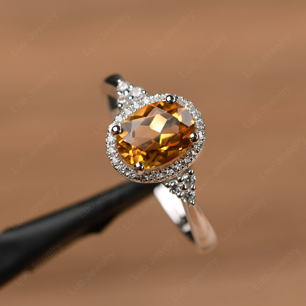 Oval Shaped Citrine Halo Engagement Ring - LUO Jewelry