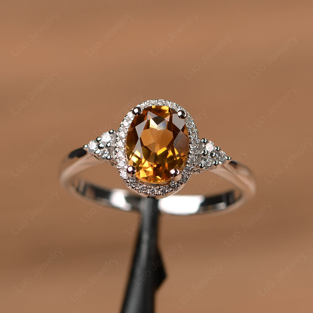 Oval Shaped Citrine Halo Engagement Ring - LUO Jewelry