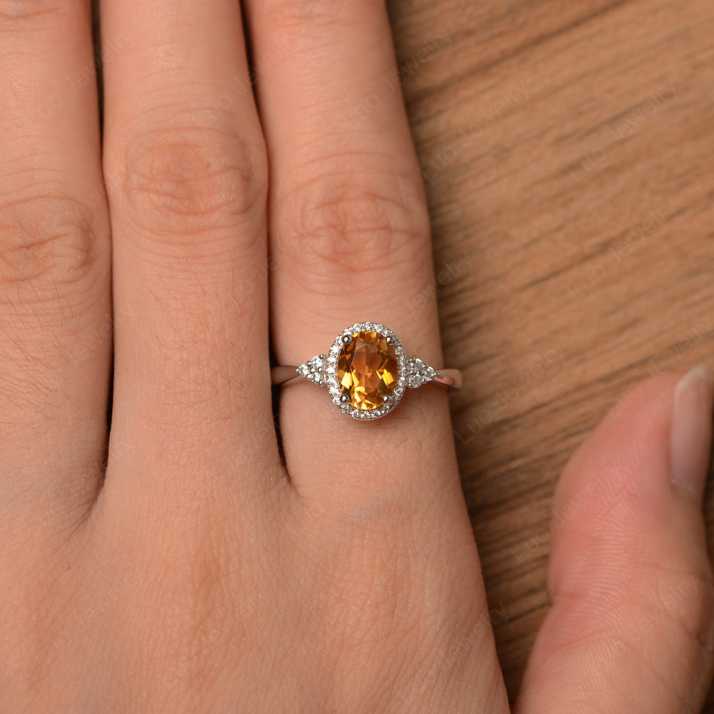 Oval Shaped Citrine Halo Engagement Ring - LUO Jewelry