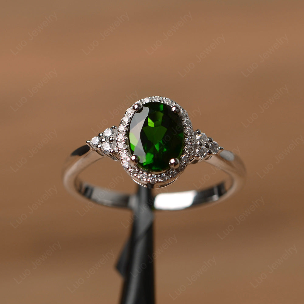 Oval Shaped Diopside Halo Engagement Ring - LUO Jewelry