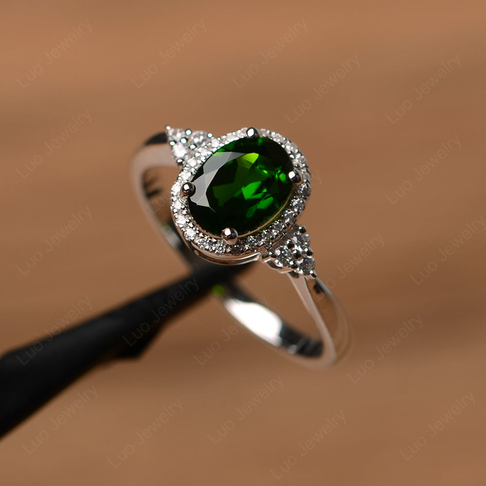 Oval Shaped Diopside Halo Engagement Ring - LUO Jewelry