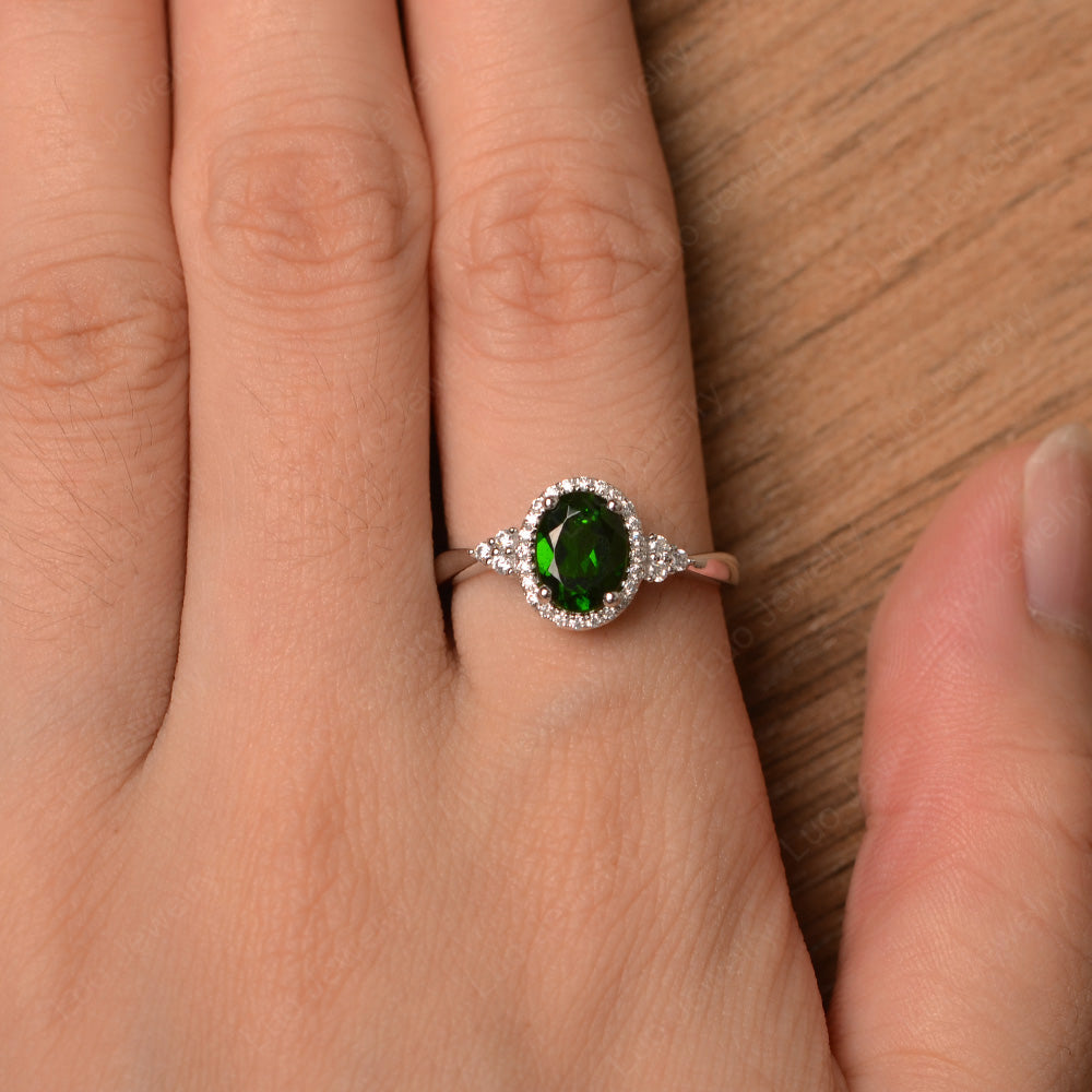 Oval Shaped Diopside Halo Engagement Ring - LUO Jewelry