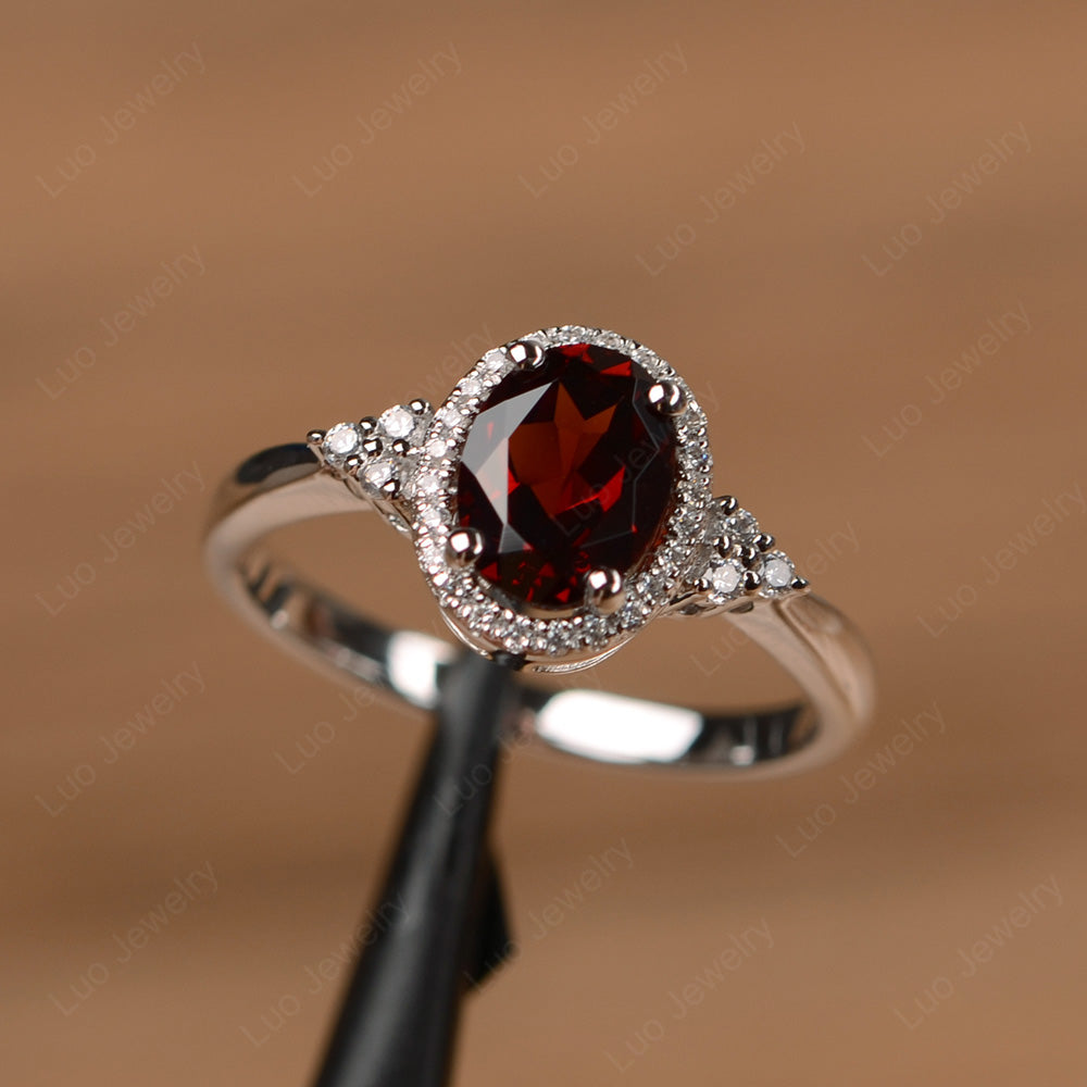 Oval Shaped Garnet Halo Engagement Ring - LUO Jewelry