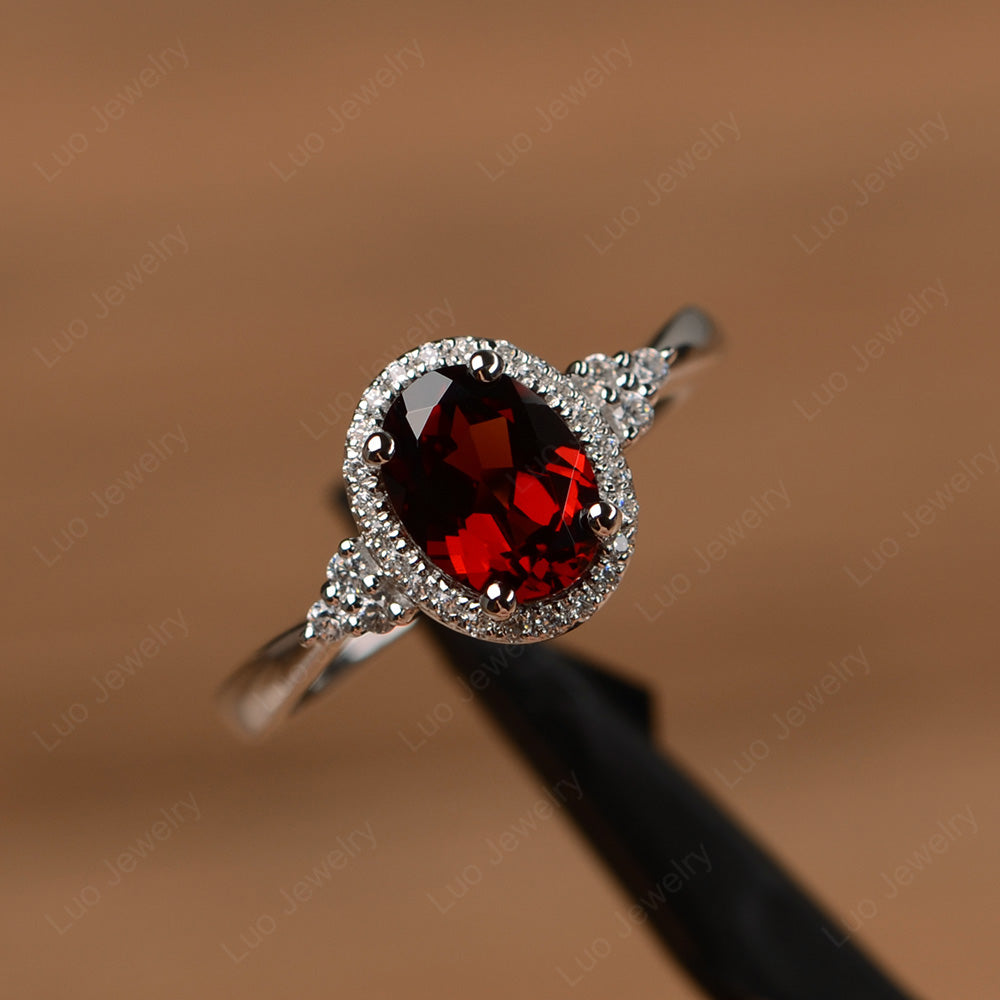 Oval Shaped Garnet Halo Engagement Ring - LUO Jewelry