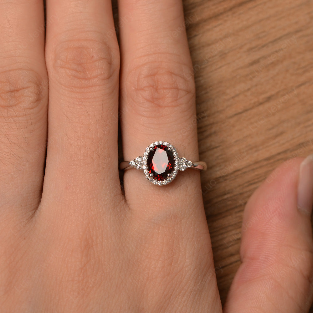 Oval Shaped Garnet Halo Engagement Ring - LUO Jewelry