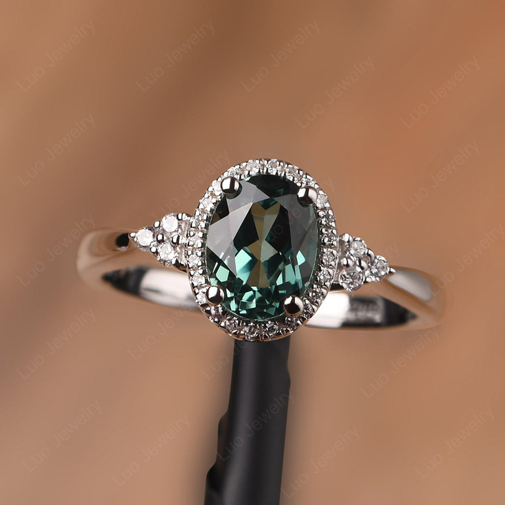 Oval Shaped Green Sapphire Halo Engagement Ring - LUO Jewelry