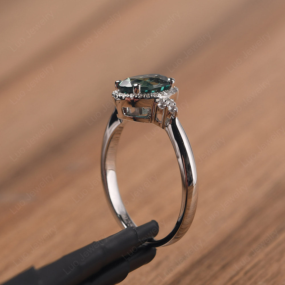 Oval Shaped Green Sapphire Halo Engagement Ring - LUO Jewelry