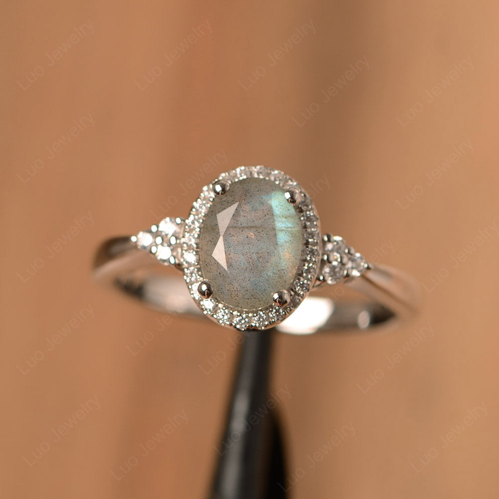Oval Shaped Labradorite Halo Engagement Ring - LUO Jewelry