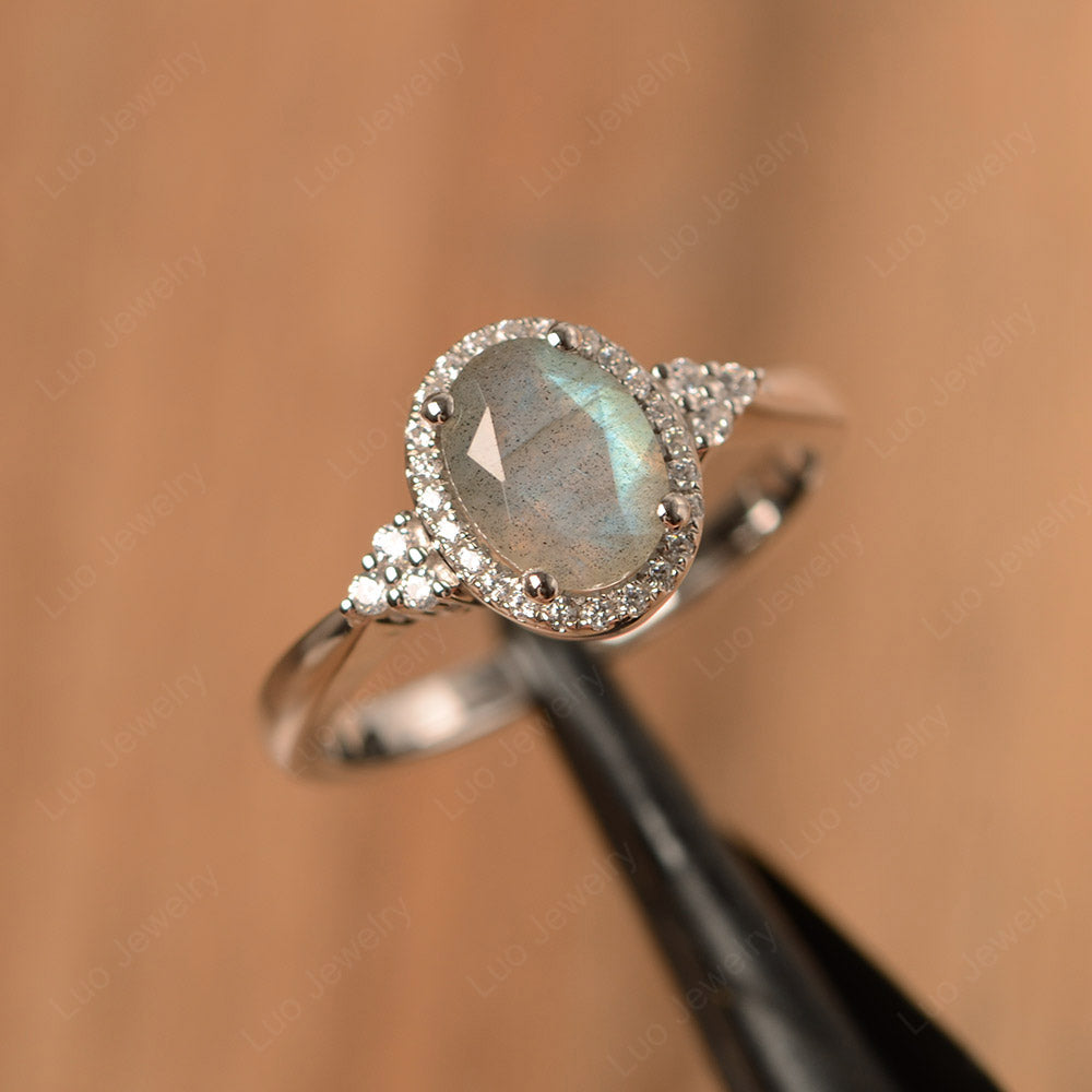 Oval Shaped Labradorite Halo Engagement Ring - LUO Jewelry