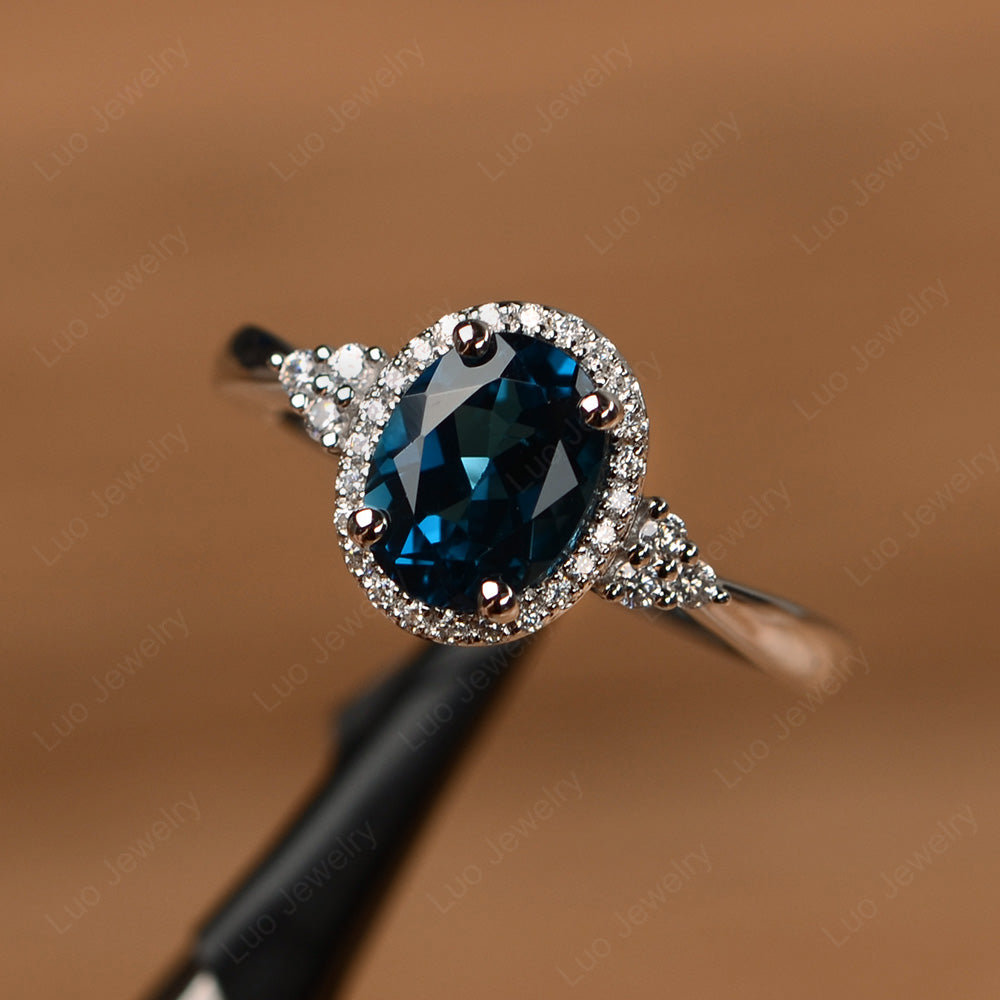 Oval Shaped London Blue Topaz Halo Engagement Ring - LUO Jewelry