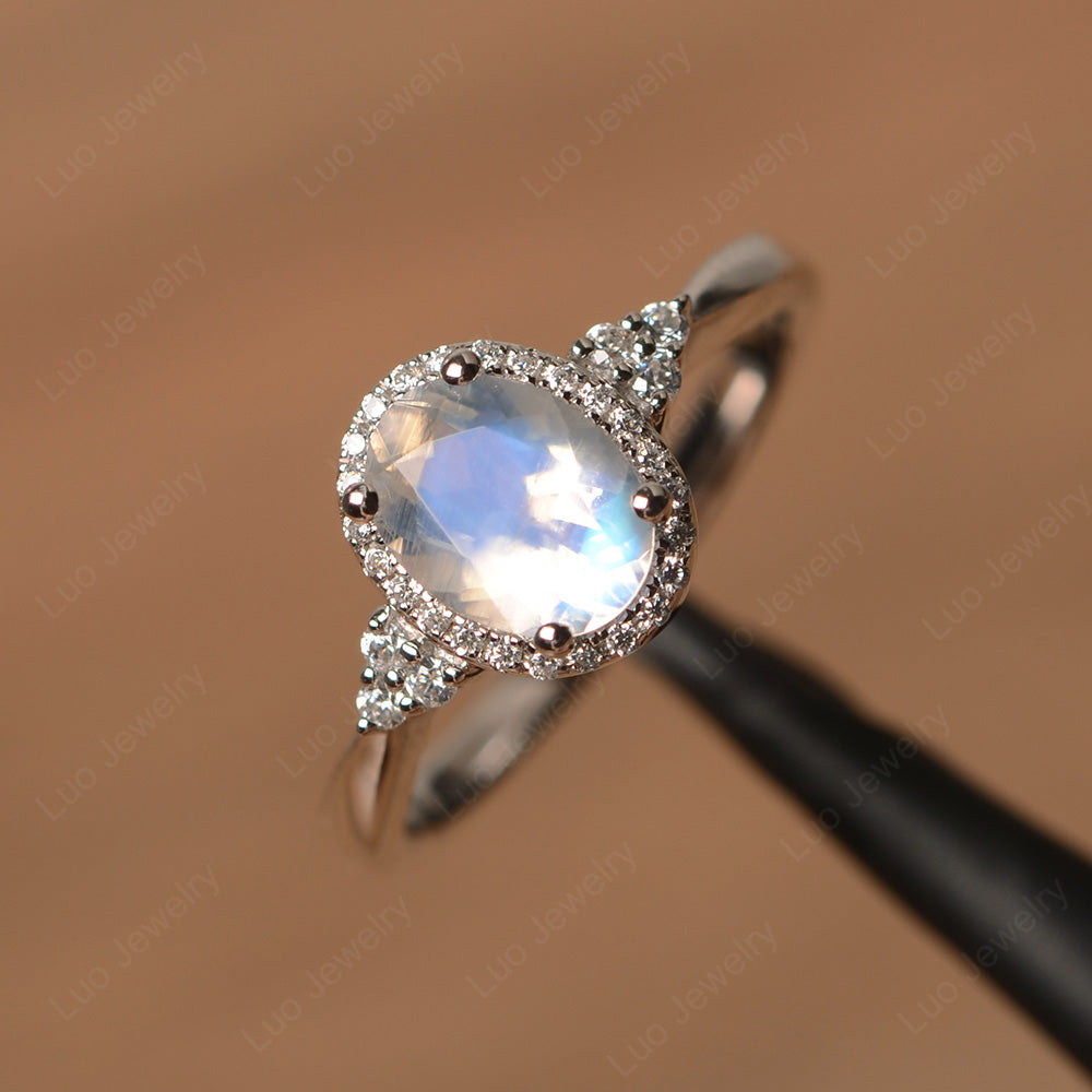 Oval Shaped Moonstone Halo Engagement Ring - LUO Jewelry