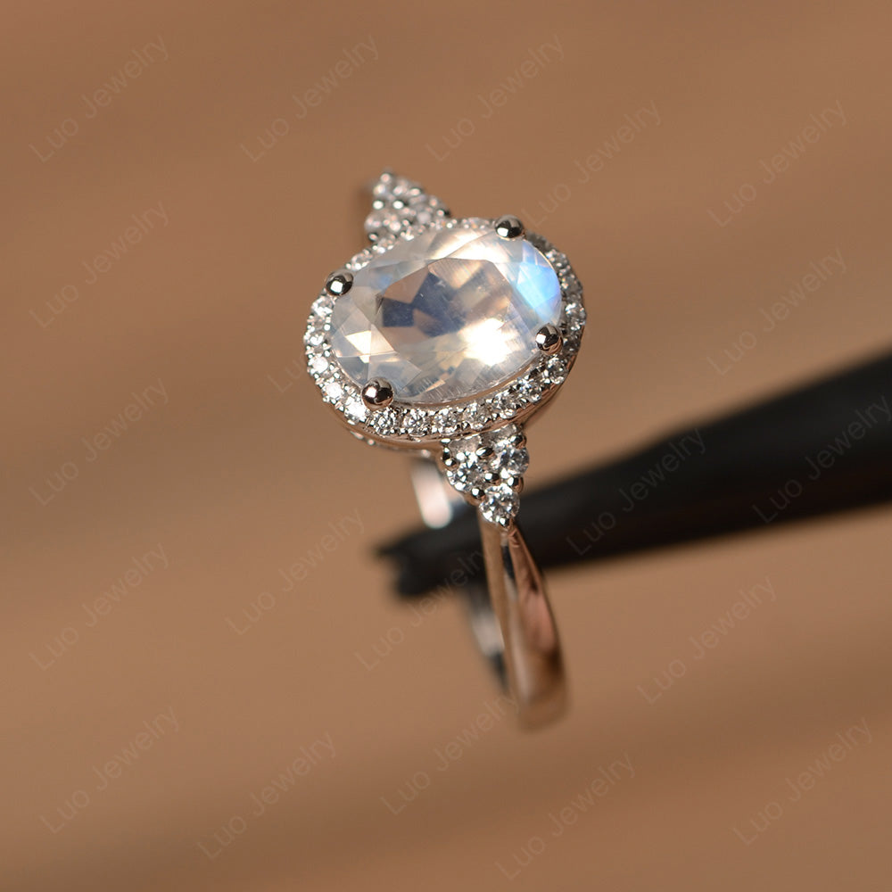 Oval Shaped Moonstone Halo Engagement Ring - LUO Jewelry