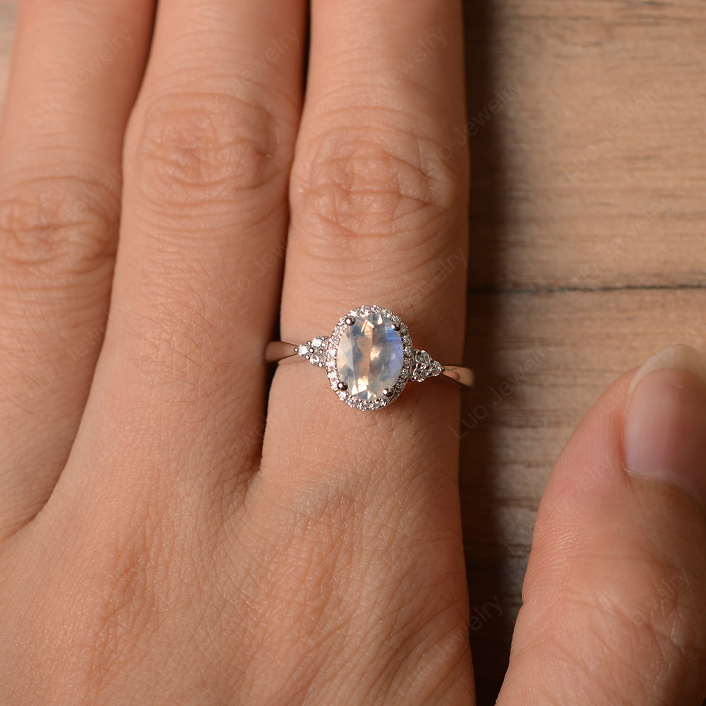 Oval Shaped Moonstone Halo Engagement Ring - LUO Jewelry