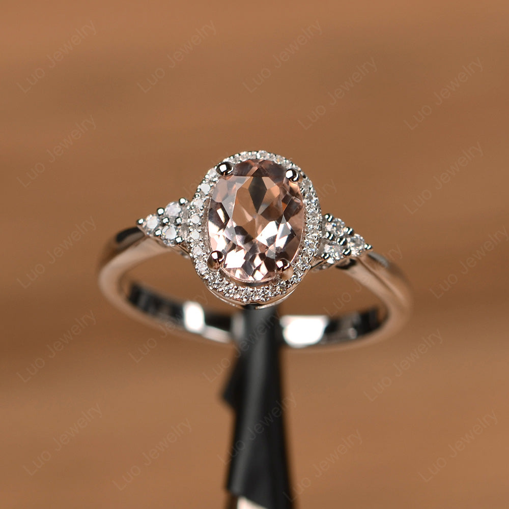 Oval Shaped Morganite Halo Engagement Ring - LUO Jewelry