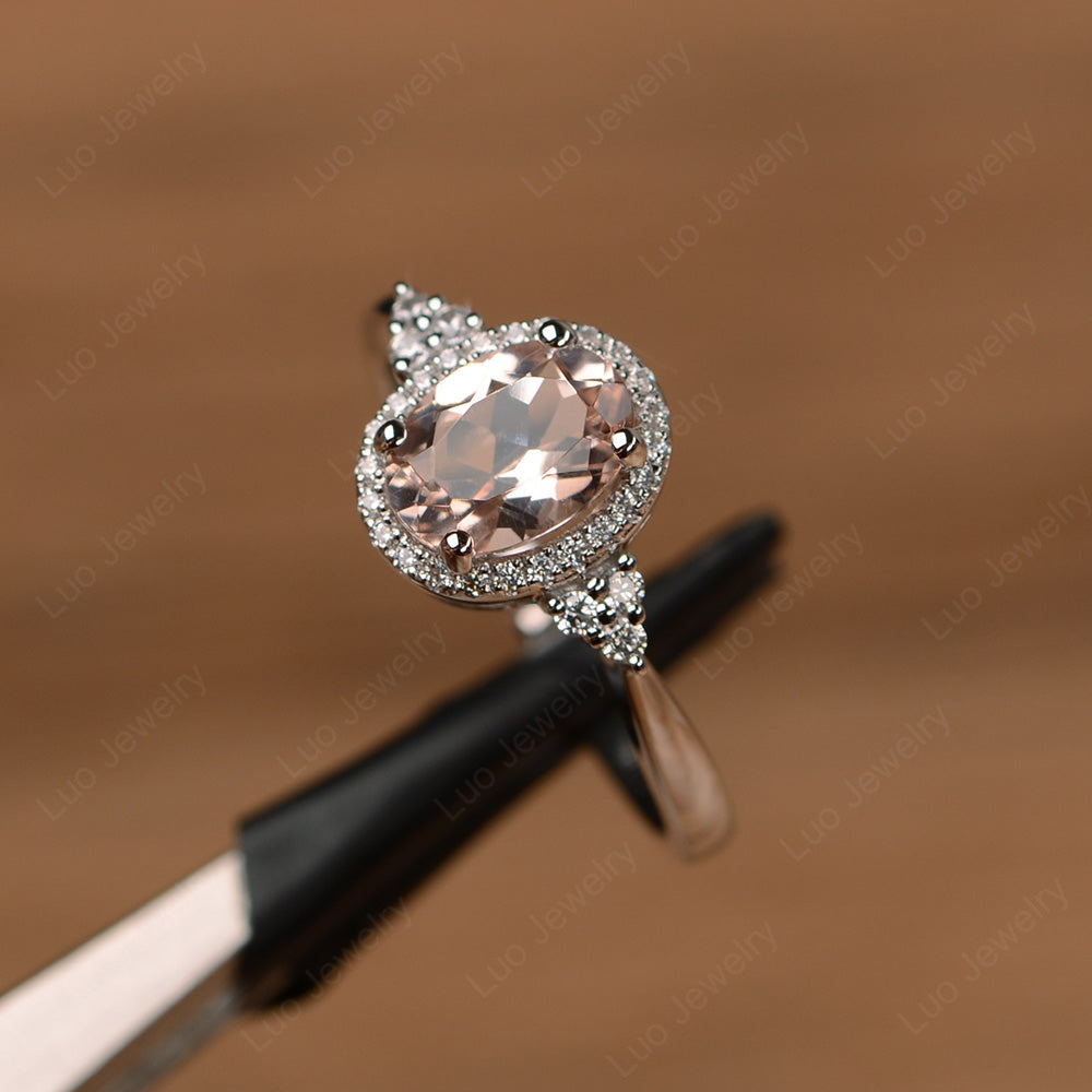 Oval Shaped Morganite Halo Engagement Ring - LUO Jewelry
