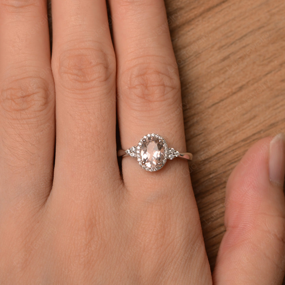 Oval Shaped Morganite Halo Engagement Ring - LUO Jewelry