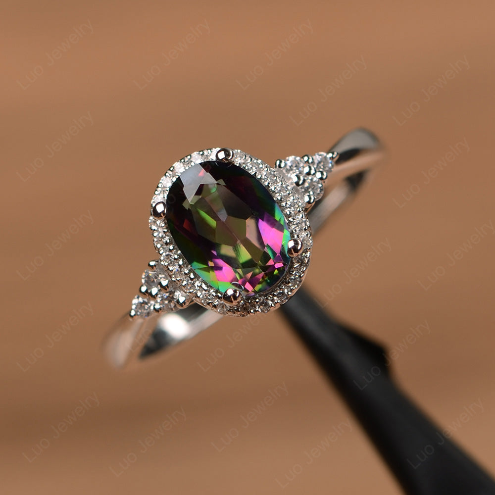 Oval Shaped Mystic Topaz Halo Engagement Ring - LUO Jewelry