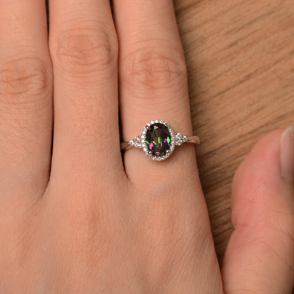 Oval Shaped Mystic Topaz Halo Engagement Ring - LUO Jewelry