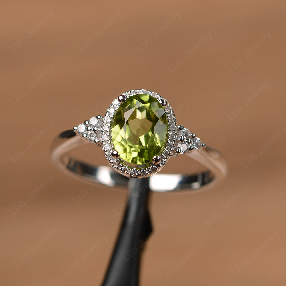 Oval Shaped Peridot Halo Engagement Ring - LUO Jewelry