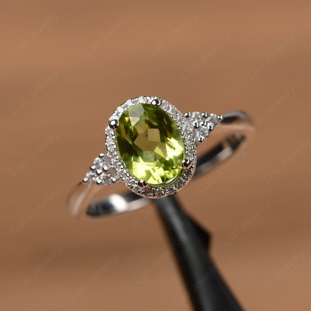 Oval Shaped Peridot Halo Engagement Ring - LUO Jewelry