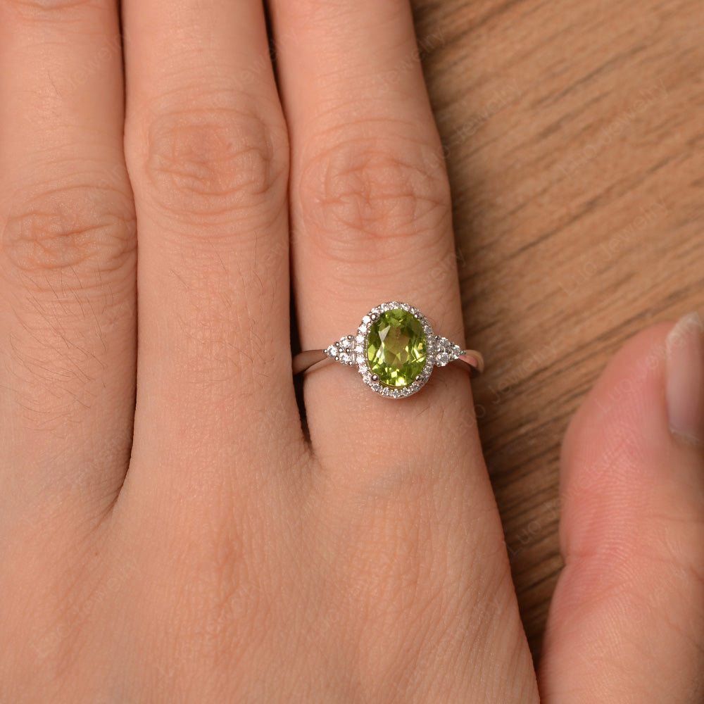 Oval Shaped Peridot Halo Engagement Ring - LUO Jewelry