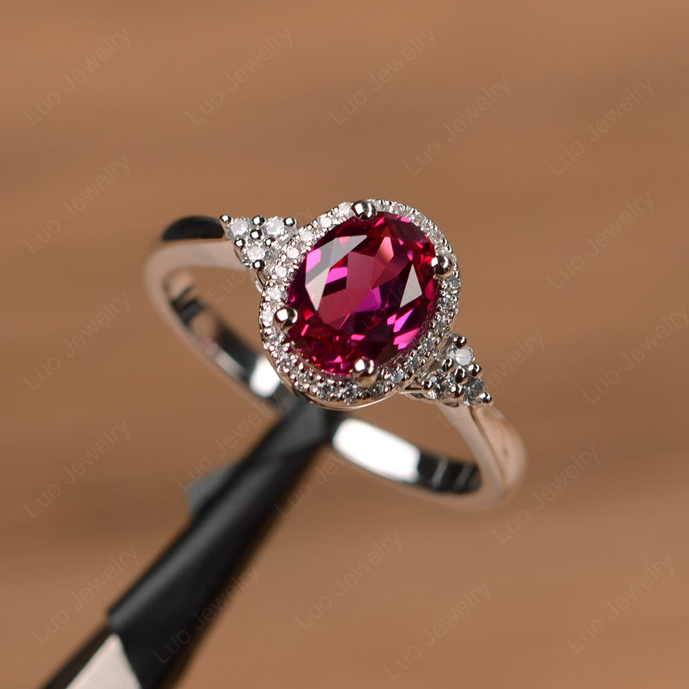 Oval Shaped Ruby Halo Engagement Ring - LUO Jewelry