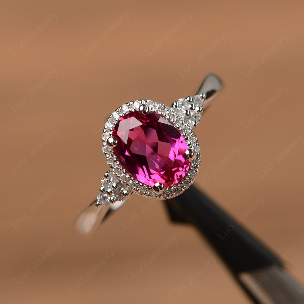 Oval Shaped Ruby Halo Engagement Ring - LUO Jewelry