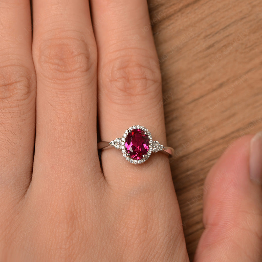 Oval Shaped Ruby Halo Engagement Ring - LUO Jewelry