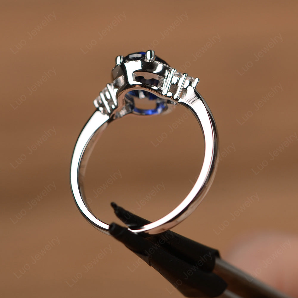 Oval Shaped Lab Sapphire Halo Engagement Ring - LUO Jewelry