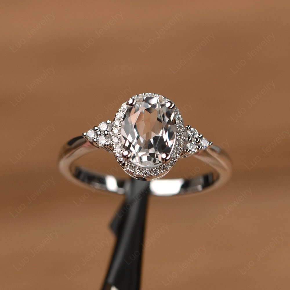 Oval Shaped White Topaz Halo Engagement Ring - LUO Jewelry