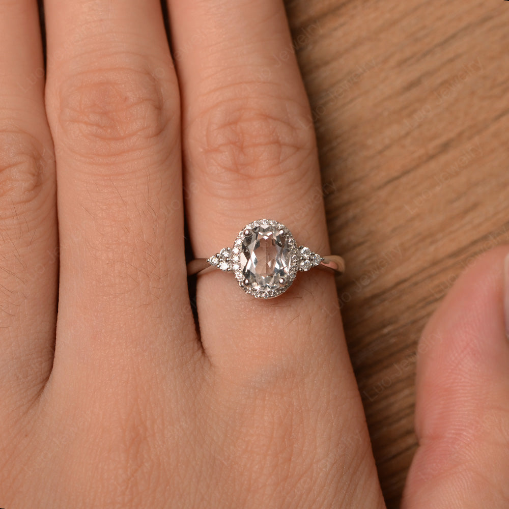 Oval Shaped White Topaz Halo Engagement Ring - LUO Jewelry