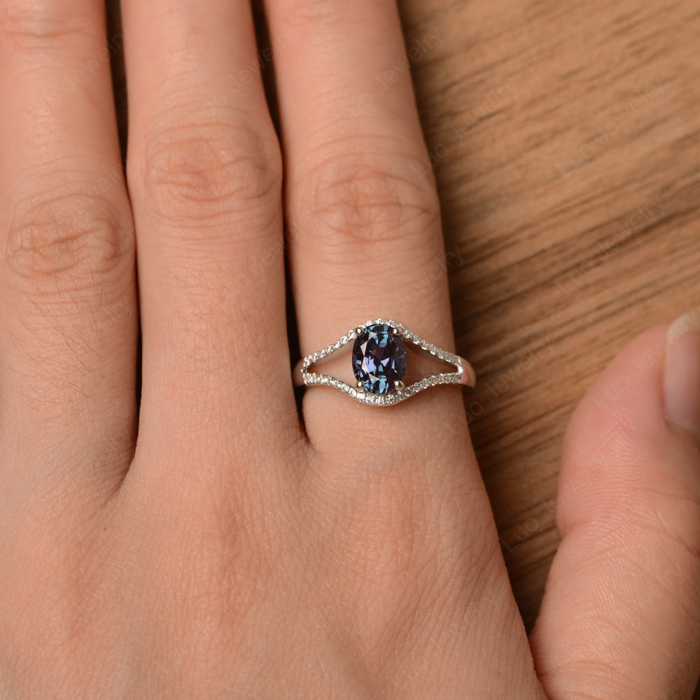Oval Alexandrite Ring Split Shank Sterling Silver - LUO Jewelry