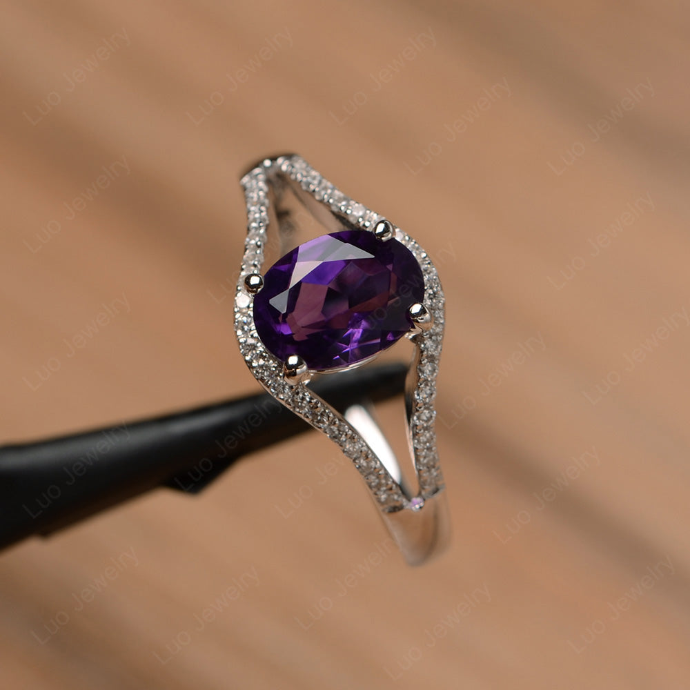 Oval Amethyst Ring Split Shank Sterling Silver - LUO Jewelry