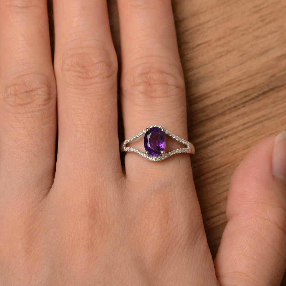 Oval Amethyst Ring Split Shank Sterling Silver - LUO Jewelry