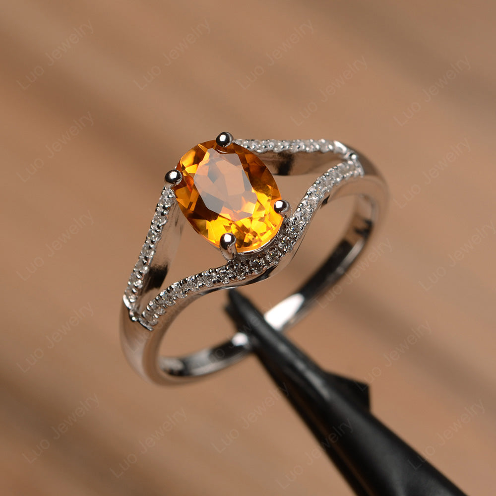 Oval Citrine Ring Split Shank Sterling Silver - LUO Jewelry