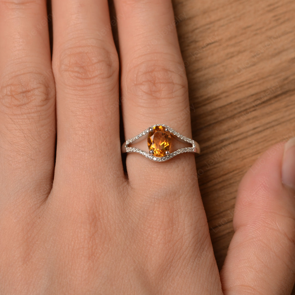 Oval Citrine Ring Split Shank Sterling Silver - LUO Jewelry