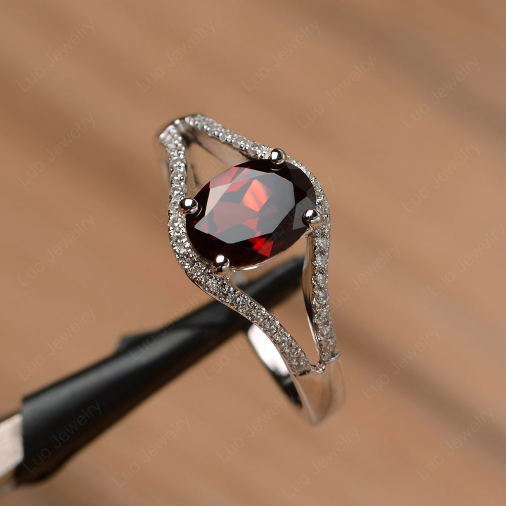 Oval Garnet Ring Split Shank Sterling Silver - LUO Jewelry