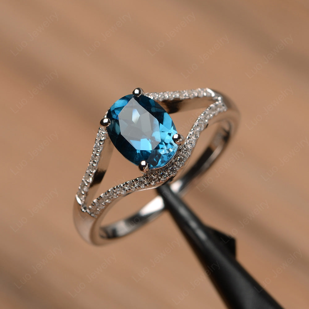 Oval London Blue Topaz Ring Split Shank Sterling Silver - LUO Jewelry