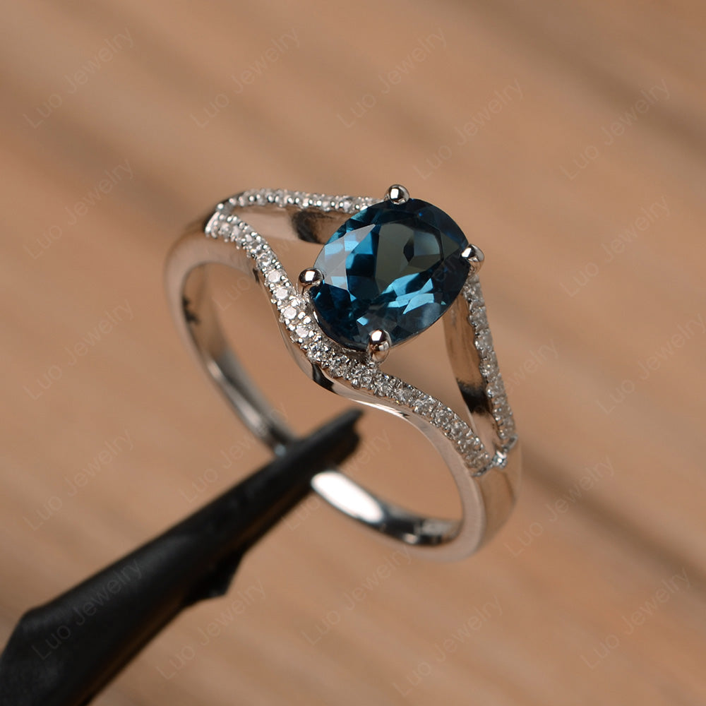 Oval London Blue Topaz Ring Split Shank Sterling Silver - LUO Jewelry
