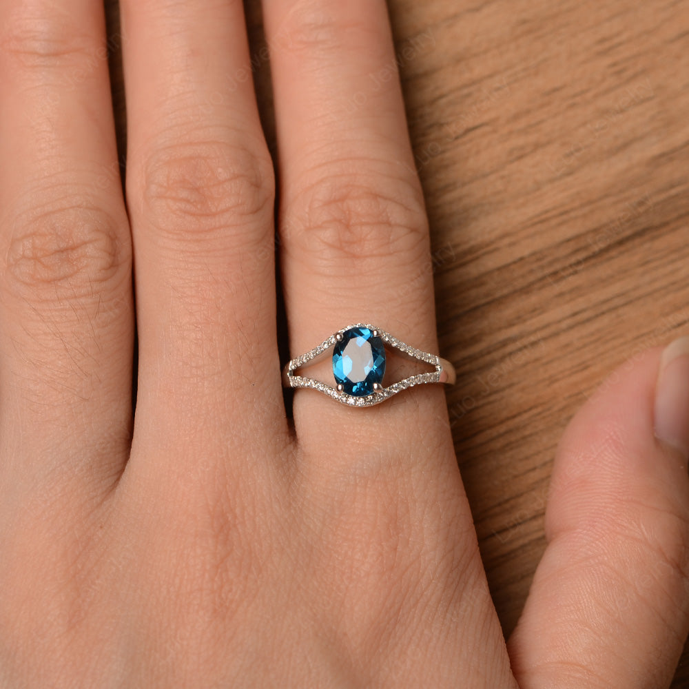 Oval London Blue Topaz Ring Split Shank Sterling Silver - LUO Jewelry