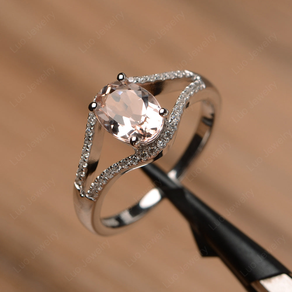 Oval Morganite Ring Split Shank Sterling Silver - LUO Jewelry
