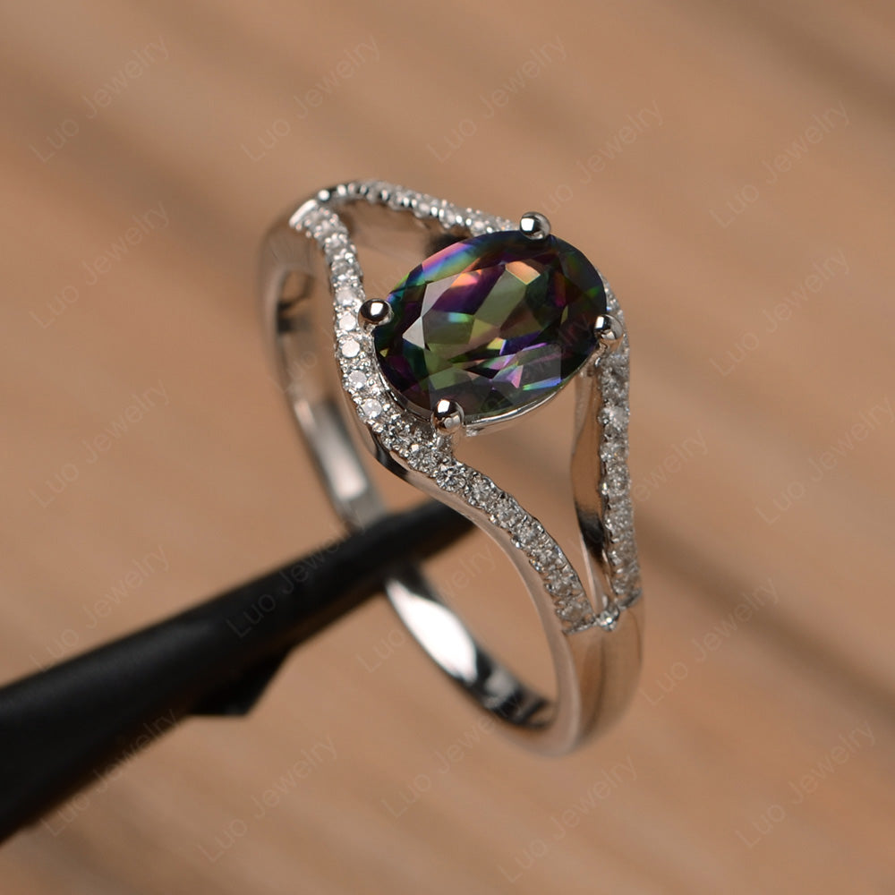 Oval Mystic Topaz Ring Split Shank Sterling Silver - LUO Jewelry